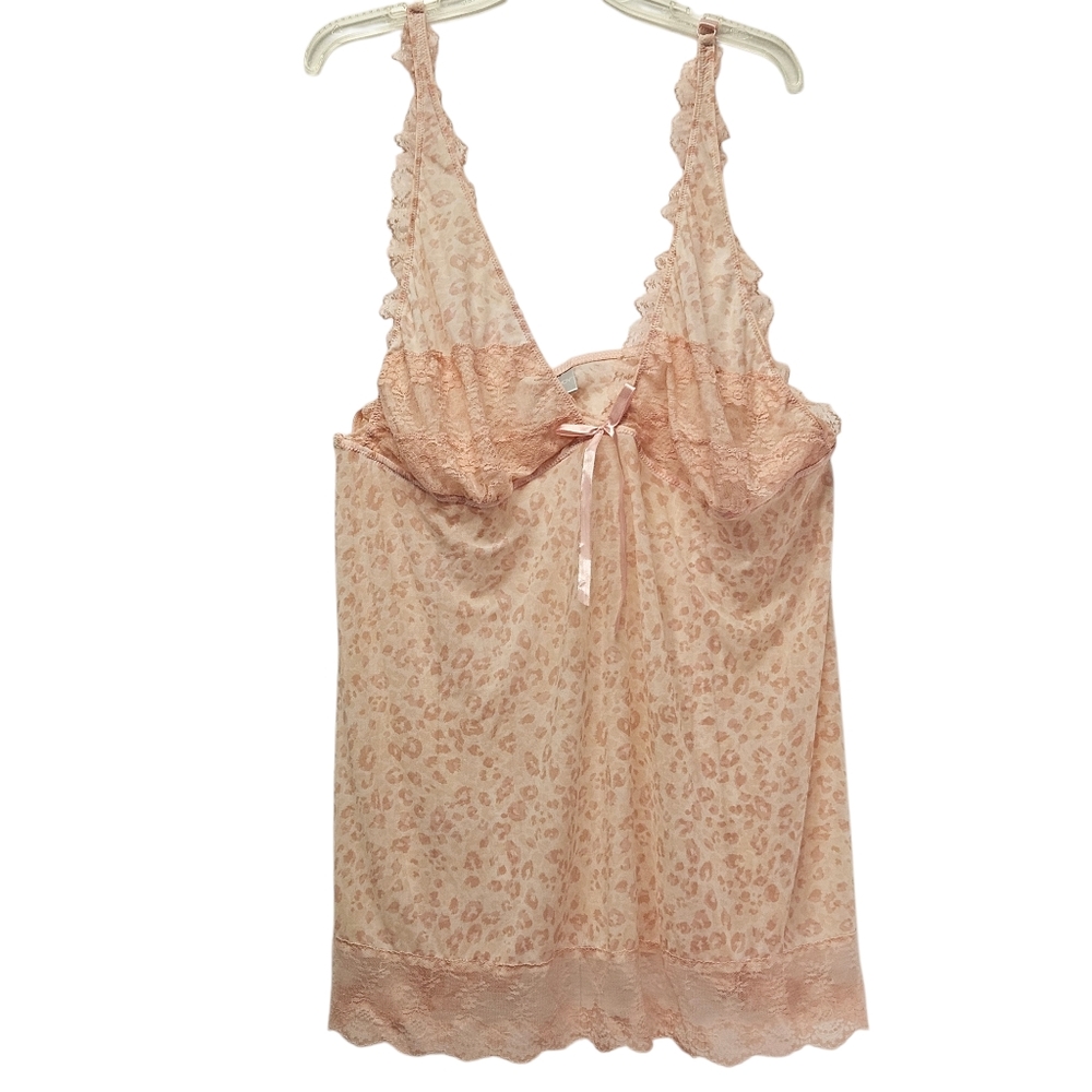 Avenue Body Sheer Animal Print Tank Top Lingerie Cami 30/32 Lace Trim Romantic